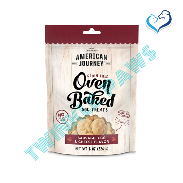 american journey sausage egg & cheese flavour grain free oven baked crunchy biscuits dog treats