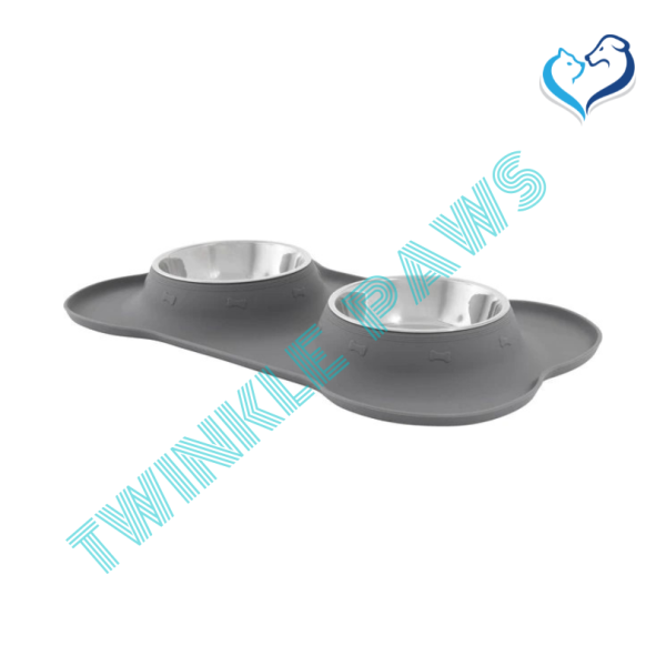 Frisco Double Stainless Steel Dog & Cat Bowl with Silicone Mat, Light Gray, 1.75 Cups