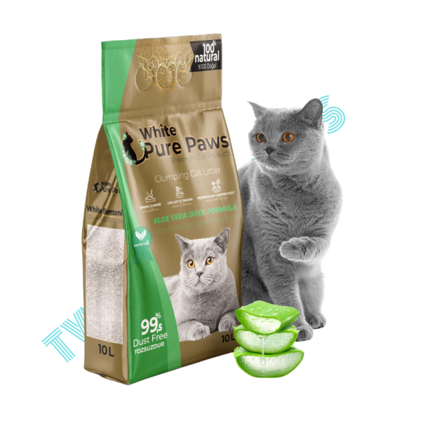 White Pure Paws Bentonite Clumping Cat Litter 10L - Aloe Vera