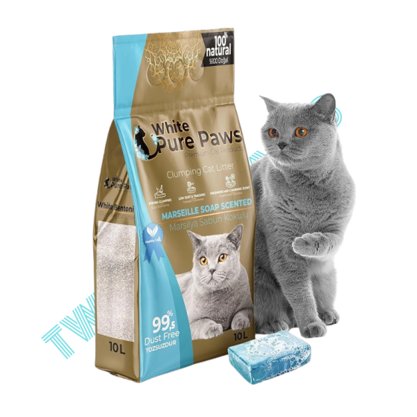 White Pure Paws Bentonite Clumping Cat Litter 10L - Marseille Soap