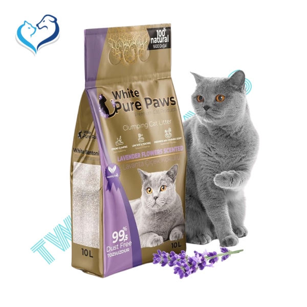 White Pure Paws Bentonite Clumping Cat Litter 10L - Lavender